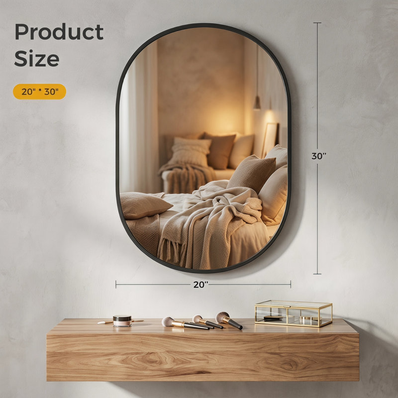 Miroir de salle de bain ovale en aluminium, 20''*30'', Black