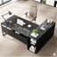 Bureau de direction en L 71 po avec armoire de rangement et tablettes, grand bureau d'ordinateur industriel, poste de travail professionnel avec meuble pour imprimante et support pour unité centrale, noir