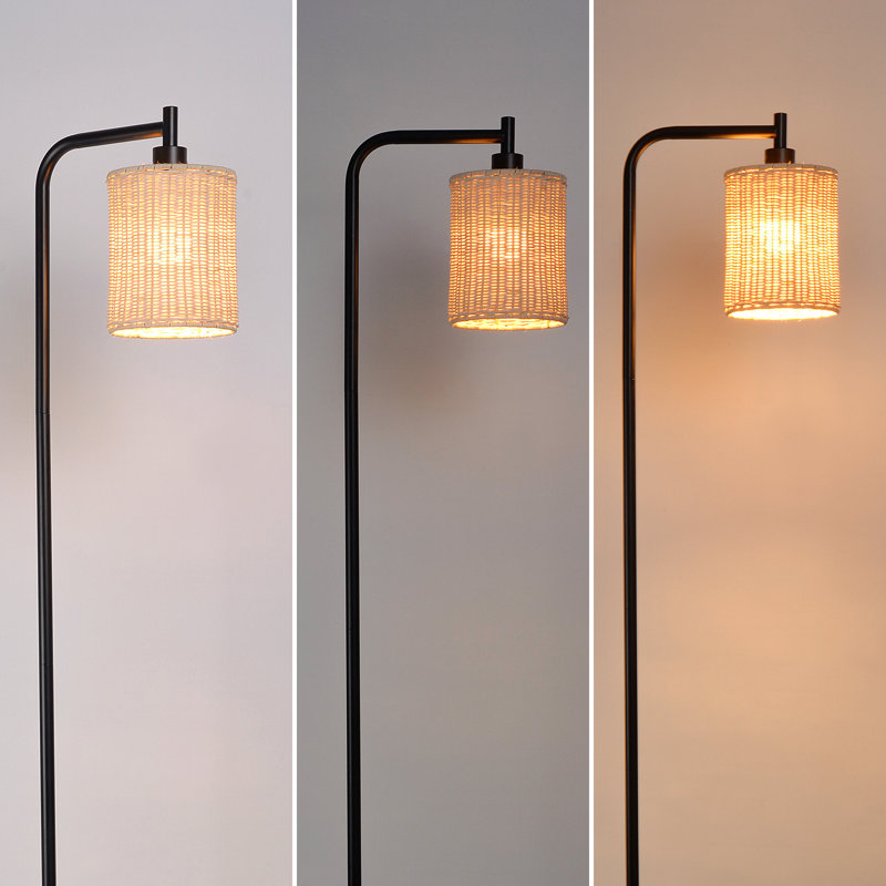 68'' Slim Dimmable Floor Lamp With Remote Control, Handwoven Rattan Shade, 10W LED Bulb Included, Yellow