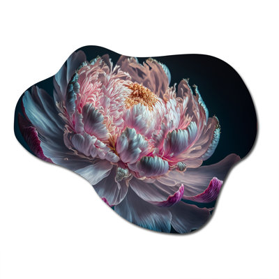 Blossoming Pink And White Peony IV - Floral Peony Cloud Shape Assymterical Metal Wall Art