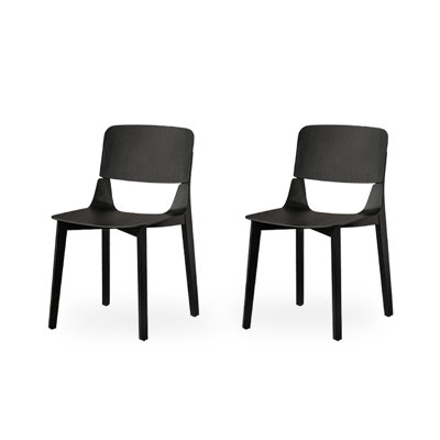 Chaise de salle à manger moderne et simple en bois massif noir avec dossier en chêne blanc