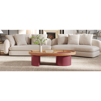 Table basse ovale en bois avec rangement