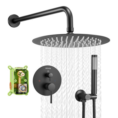 Shower Faucet Set, Rainfall Bathroom Shower System with 8-Inch Round Rain Shower Head and Handheld Spray, Wall Mounted Bath Fixtures with Brass Valve and Trim Kit, Matte Black