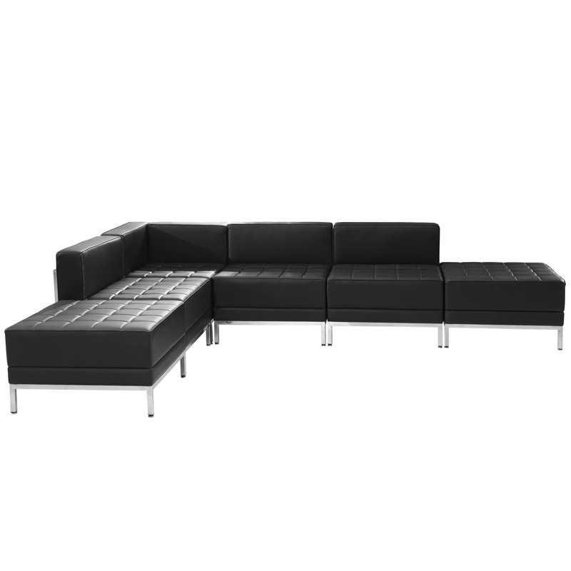 Black Faux Leather Six Piece Tufted Reception Sofa Set