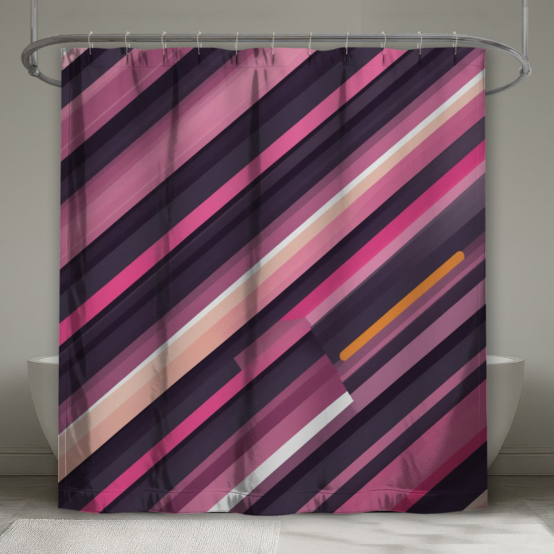 Rideaux de douche roses à rayures diagonales très longs, L 70 po x H 93 po