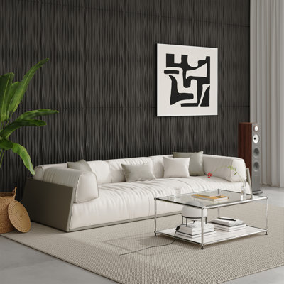Art3d 47.2''X23.6'' Black PVC Wall Panel,Wavy Textured Accent Wall Paneling for Living Room,TV Backdrop(Set of 6)