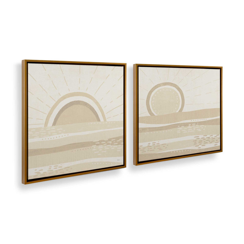 Ensemble de 2 Sandy Sunrise and Sunset, H 17 po x l 34 po, Cadre flottant or poli