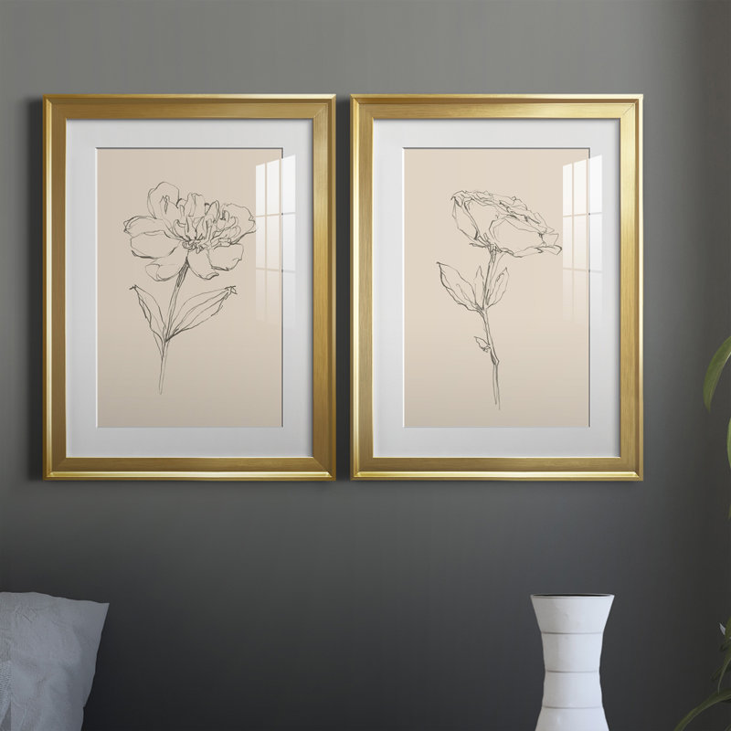 Floral Contour Study III, reproduction encadrée de qualité supérieure - prête à être accrochée, Or