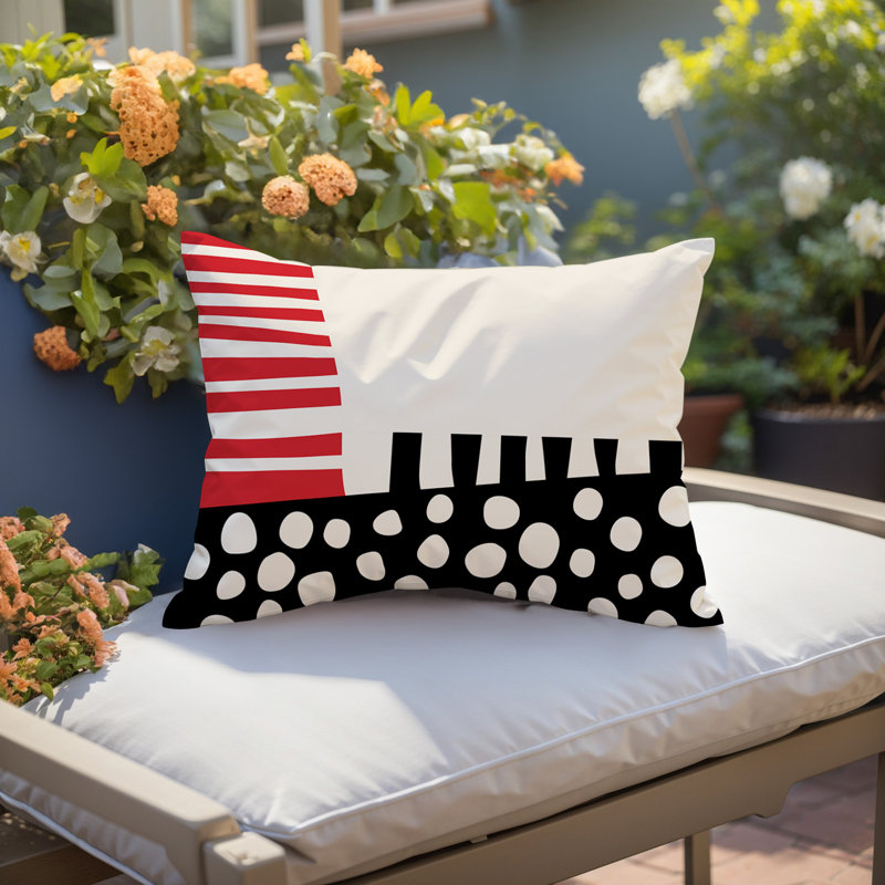 Oreiller rectangulaire réversible intérieur / extérieur Nea, Rouge / noir / blanc cassé, H 18 po x l 25 po