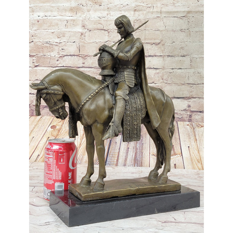 Statue de bronze du chevalier en armure à cheval du roi Arthur 15 po x 12 po