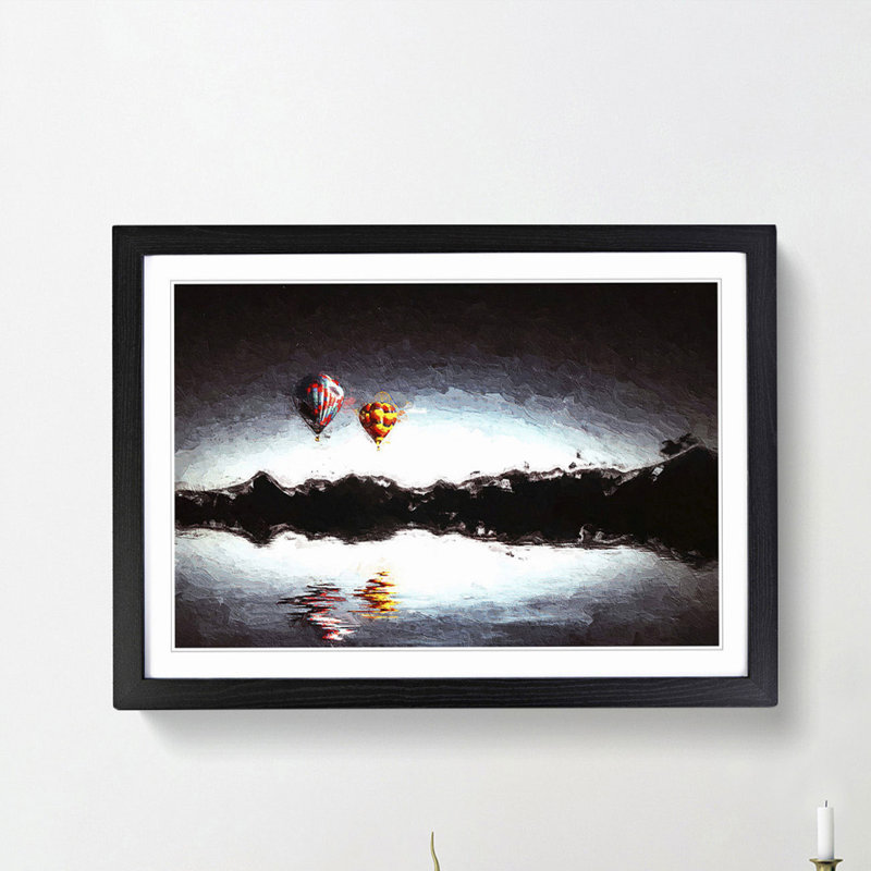 Hot Air Balloons Above a Lake in Abstract - Framed Print, Black Framed, 48cm H x 65cm W x 2cm D