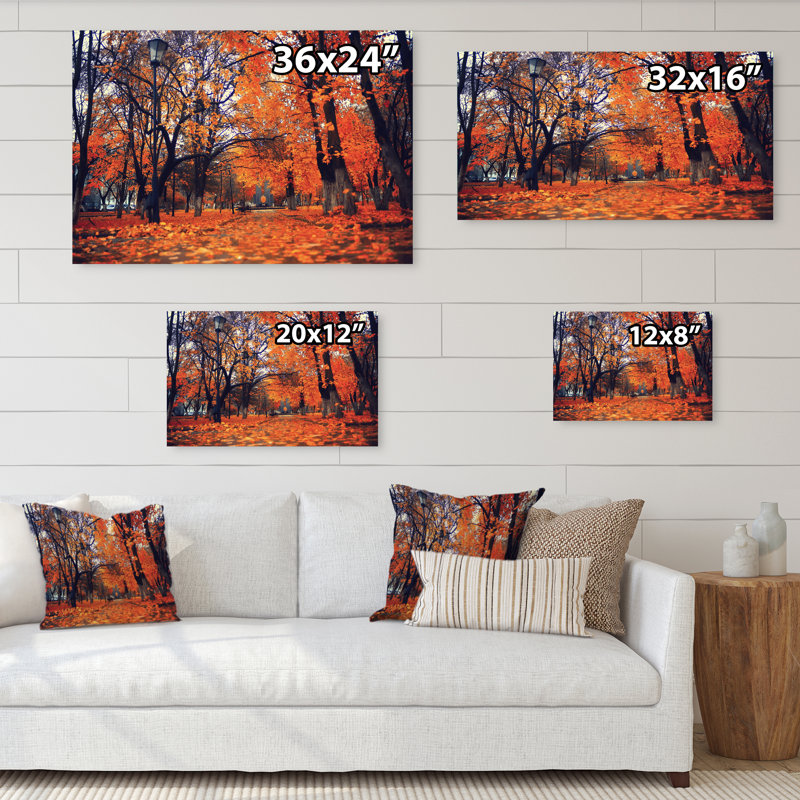 Mystic Orange Fall Forest - reproduction d'art sur toile traditionnelle, H 16 po x l 32 po x P 0,1 po, Toile tendue