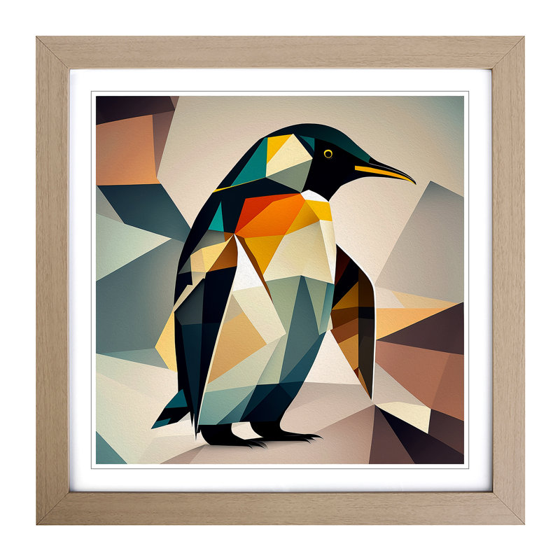 Penguin Cubism - Framed Print, Oak