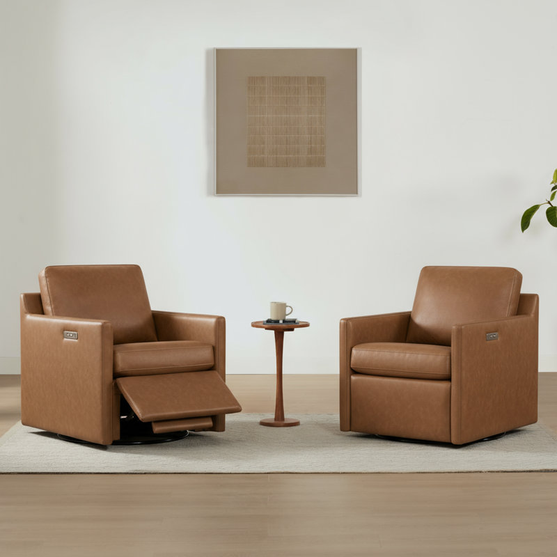 Bradner 29.5'' W Vegan Leather Swivel Power Recliner With USB