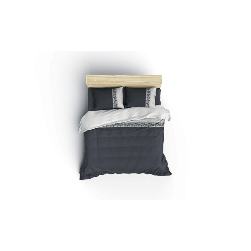 Ensemble de housse de couette 100% coton 4 pièces Moorhead, Gris / Crème