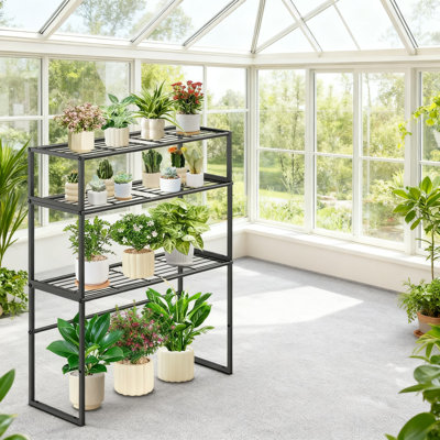 Heavy Duty 3 Tier Metal Plant Stand For Indoor And Outdoor Use, Multi-Tiered Flower Pot Holder Rack With Adjustable Design For Patio Balcony Garden Living Room Decor