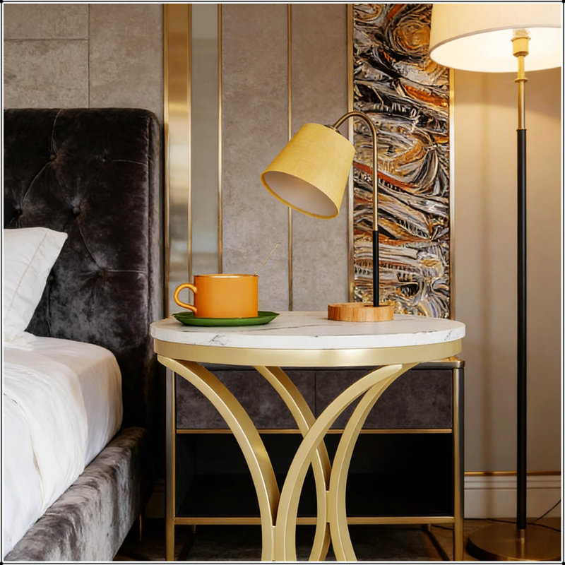 Table d'appoint polyvalente pour canapé, table basse ronde élégante, table basse étroite avec pattes en faux marbre et dorés