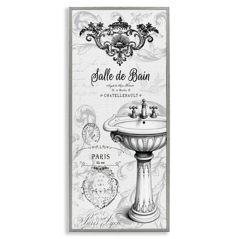 Giclée antique de salle de bain encadrée, design par lettré et doublé, Estampe numérique Farmhouse, H 24 po x l 10 po