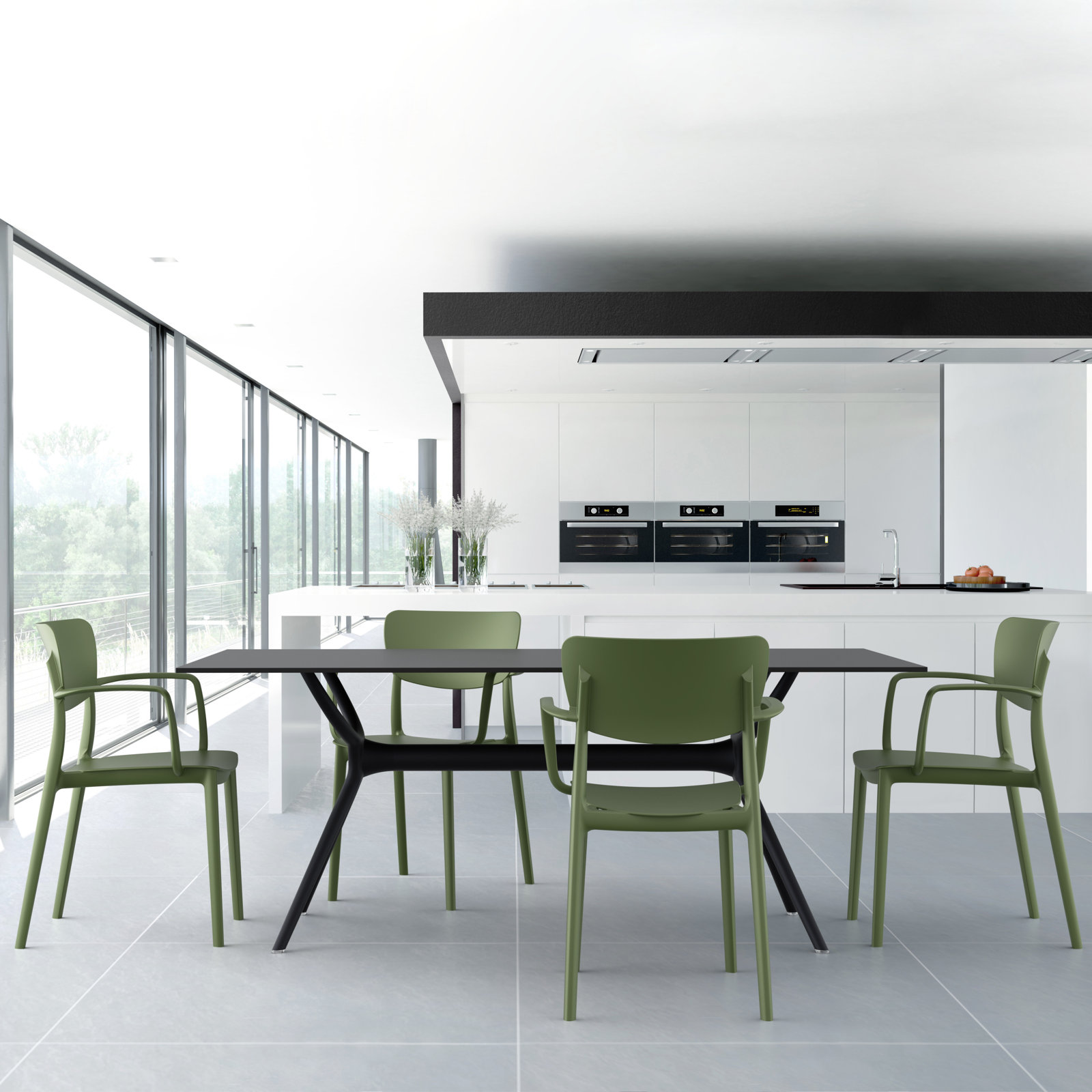 Farrah Stacking Patio Dining Armchair, Olive Green