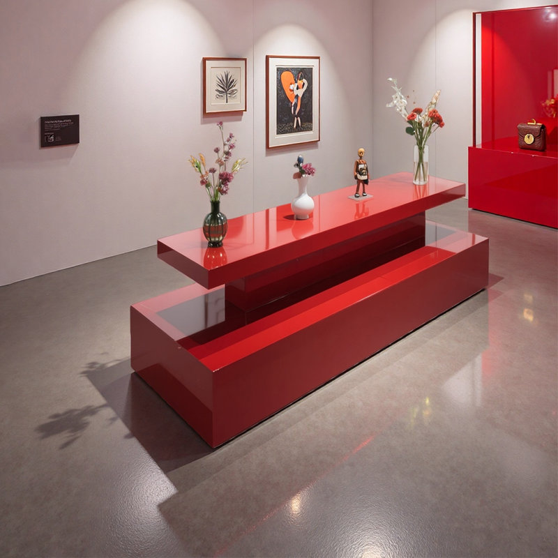 Multifunctional Red Art Display Stand, 29.53" H x 59.06" W x 31.5" D