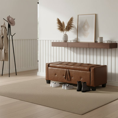 Banc de rangement rembourré en similicuir