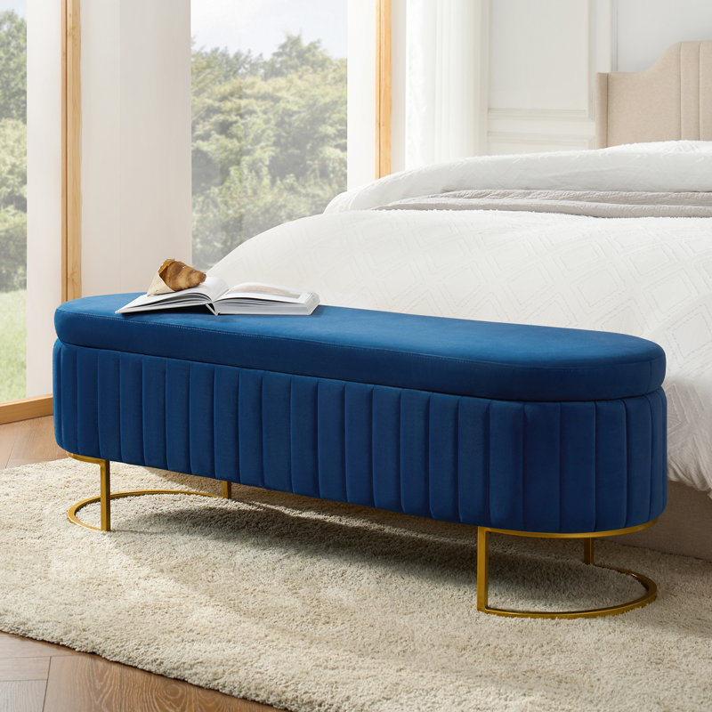 Ferdinand 55.5" W Upholstered Storage Bench, Navy, 19" H x 55.5" W x 17" D