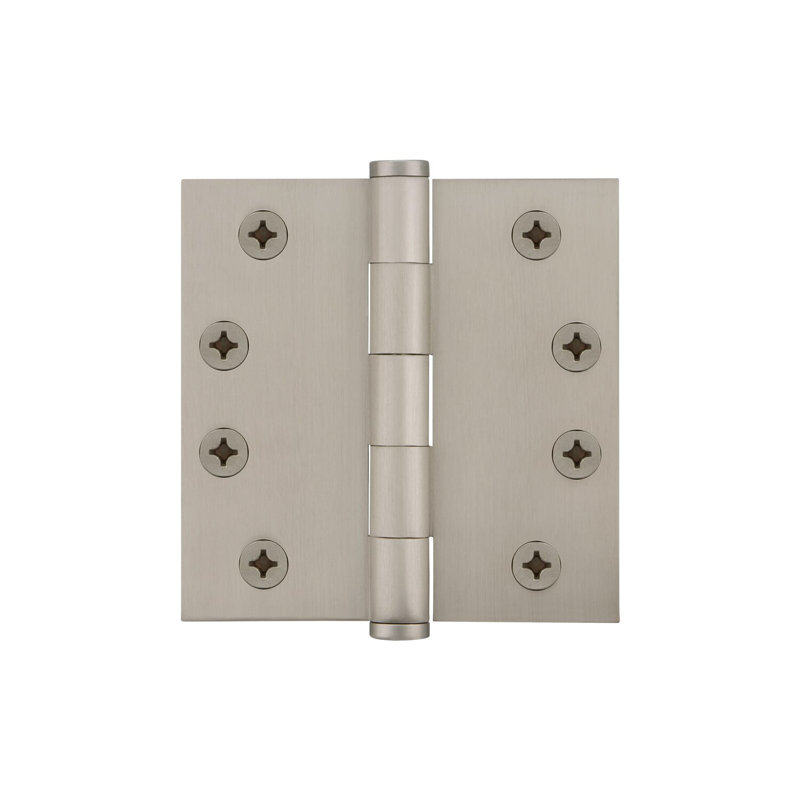4'' x 4'' Brass Butt Bearing Hinge, Satin Nickel