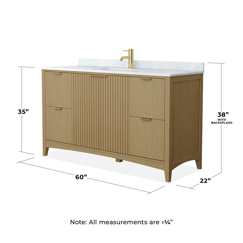 Palmilla 42" Freestanding Single Bathroom Vanity with Marble Top, Brushed Gold, Beige, 60"