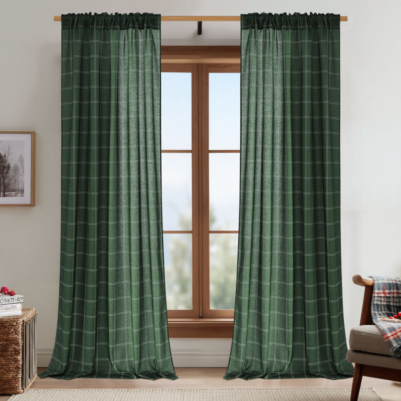 NICETOWN Linen Plaid Curtains Modern Window Panels Check Tartan Light Filtering Curtains for Living Room Bedroom, Rod Pocket Back Tab, 2 Panels