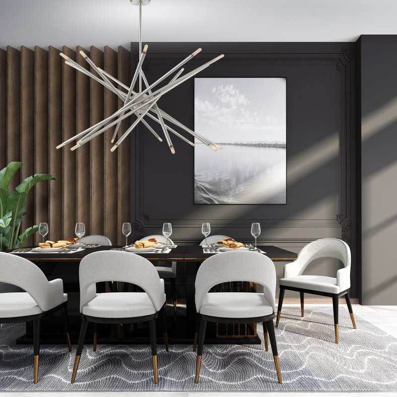 Runo Sputnik Modern Linear Chandelier, Brushed Nickel
