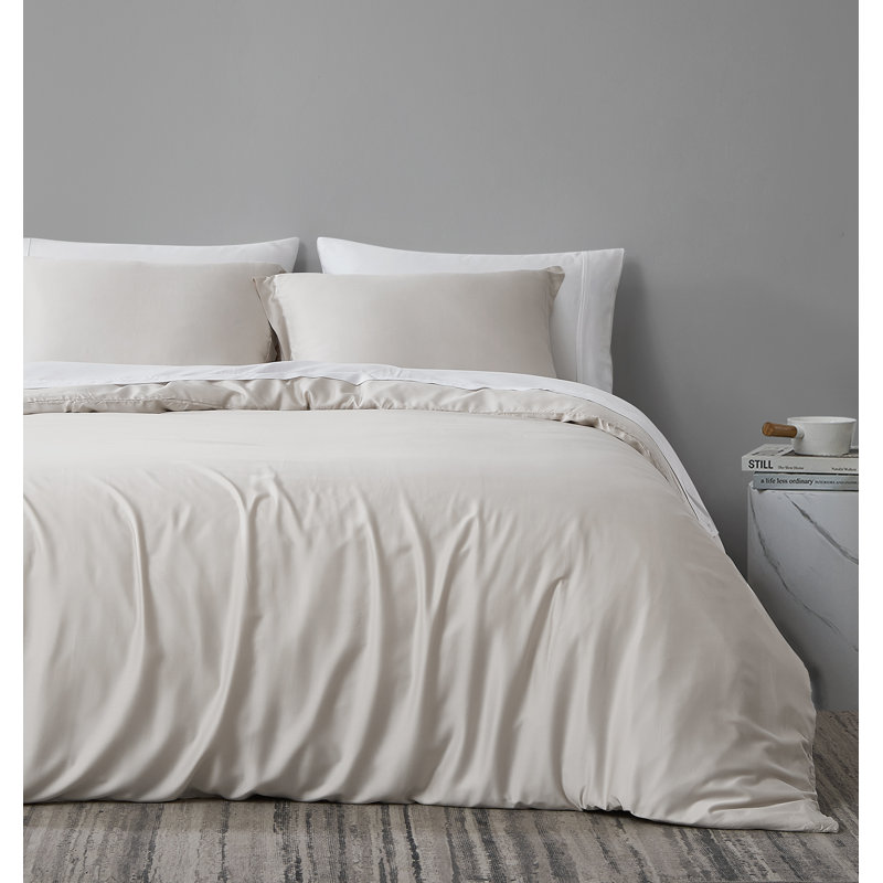Mickinsey Rayon 2 Piece Duvet Cover Set, Bone, Twin Duvet Cover + 1 Standard Shams