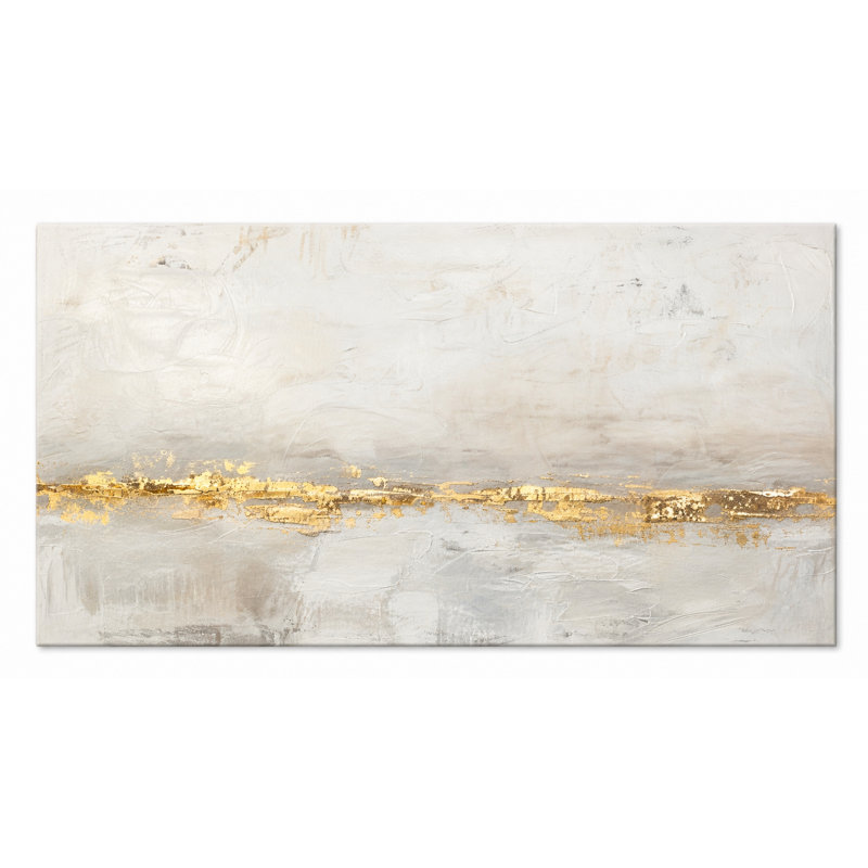 Décoration murale sur toile abstraite dorée, peinture de paysage moderne texturée beige et gris, décoration murale sur toile tendue