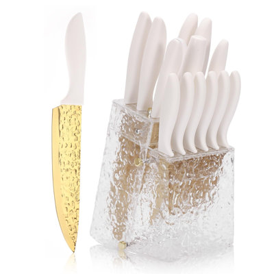 15Pcs Kitchen Knife Set Non Stick Knives Set with Block Cutlery Knife Block Sets