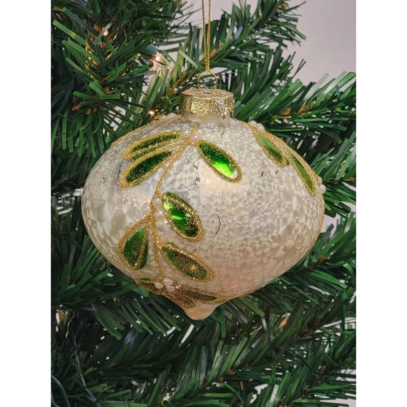  Ornement de Noël en forme de feuille de verre scintillant blanc F07M7-25-LH76-23096