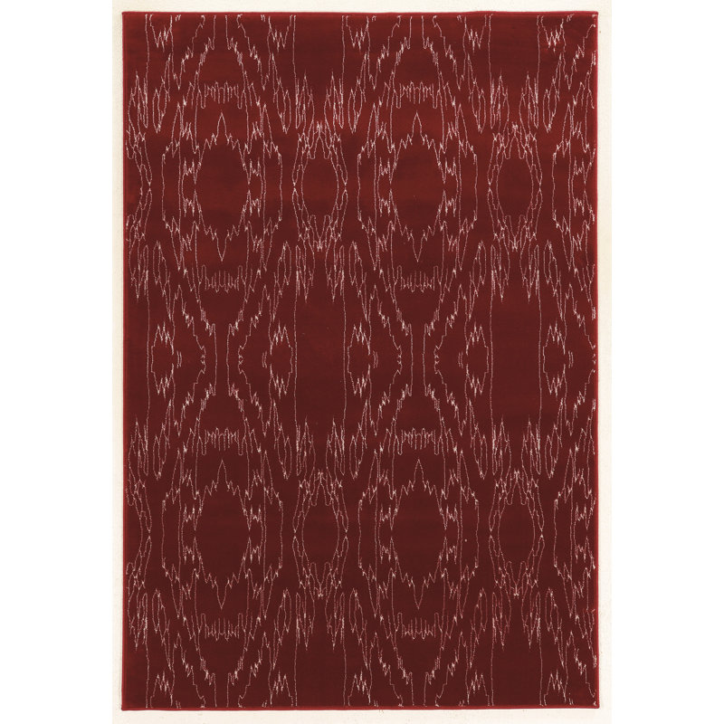 Tapis rouge à motif ikat tissé à plat Bahr, Rectangle 5 pi x 7 pi