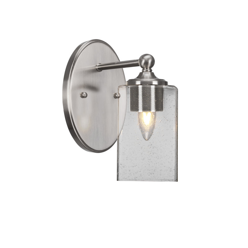 Applique murale Aitkens avec verre transparent, Nickel brossé, H 9,5 po x l 4 po x P 7,75 po, Cylindrique