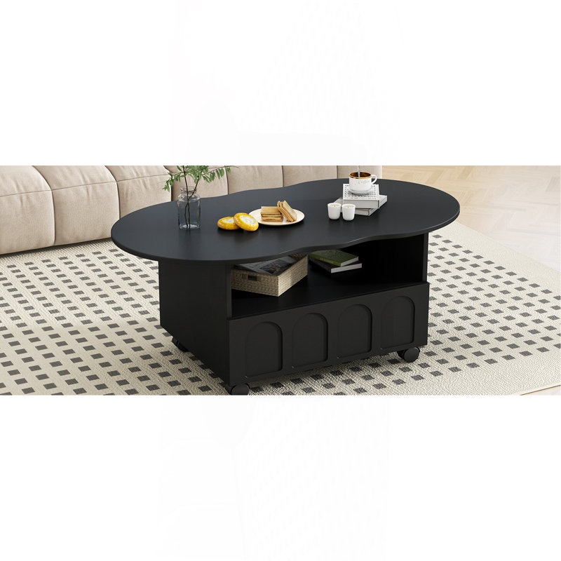 Table basse flexible de style crème avec 2 roues de frein, Noir