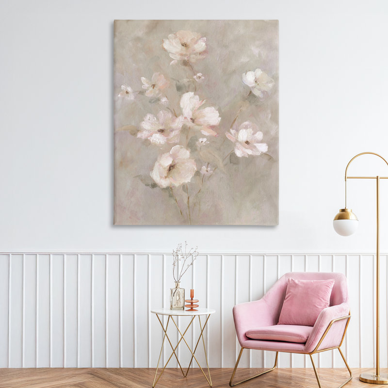 Toile à motif floral délicat, rosé, par Carol Robinson, H 48 po x l 36 po