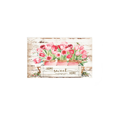 Home Sweet Home Pink Tulips, Built-In Back Wood Frame, Farmhouse Wall Art, 36W X 24L