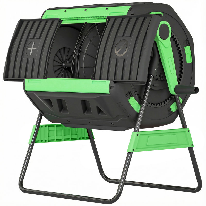 Bac à compost 53 gallons pour l'extérieur, composteur culbuteur à double chambre avec évents réglables, sans BPA, Vert
