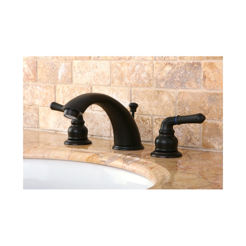 Kingston Brass Magellan Two-Handle 3-Hole Deck Mount Widespread Bathroom Faucet with Retail Pop-Up Drain, Oil Rubbed Bronze