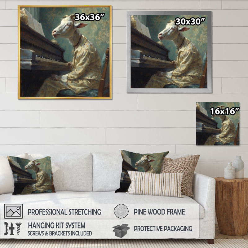Chèvre jouant de la musique II sur toile, H 16 po x l 16 po x P 1 po, Toile tendue