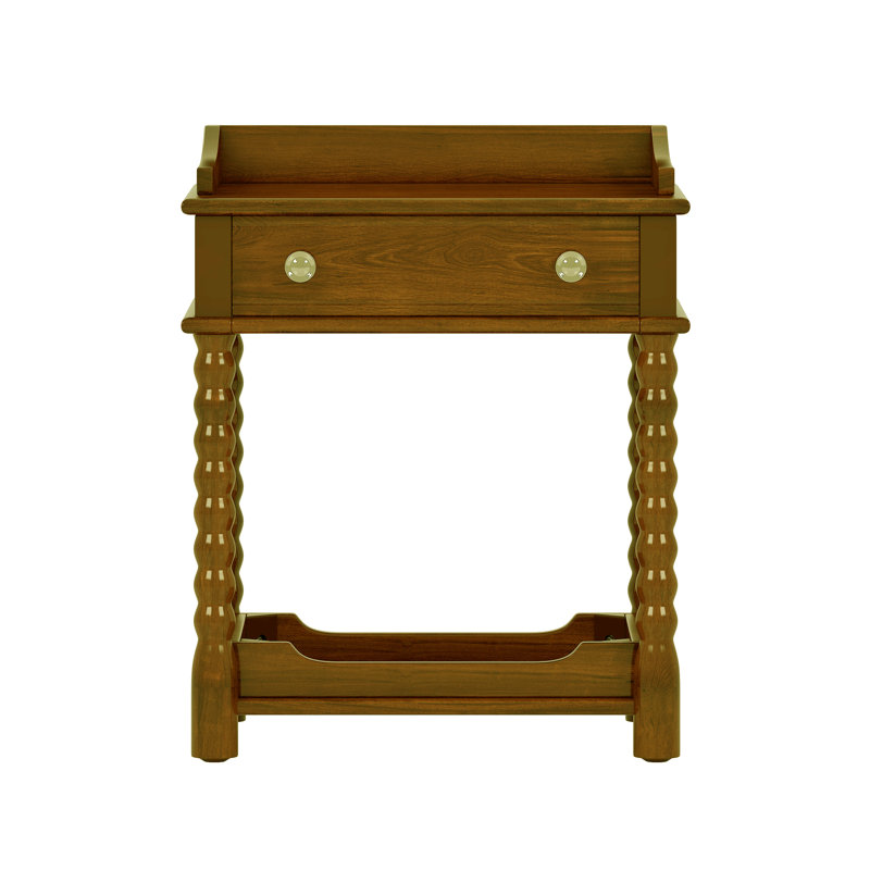 Table de bout avec tiroir et tablettes, Bois de chêne
