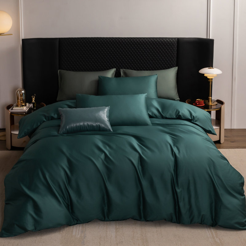 Ensemble de housse de couette MooMee, Housse de couette grand et 2 taies d'oreiller stan, Vert forêt