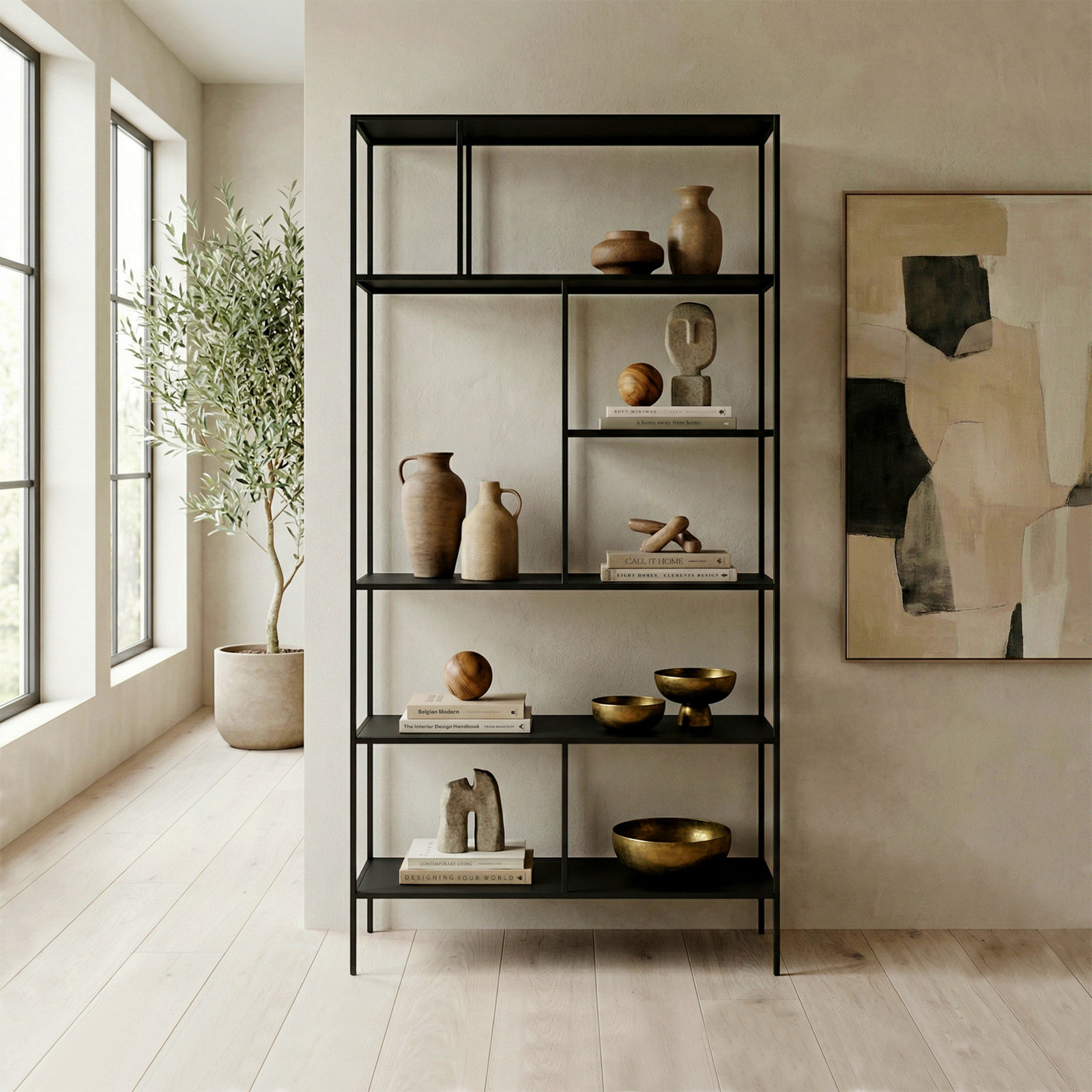Level Stainless Steel Etagere Bookcase, Blackened Bronze, 72" H x 36" W x 16" D