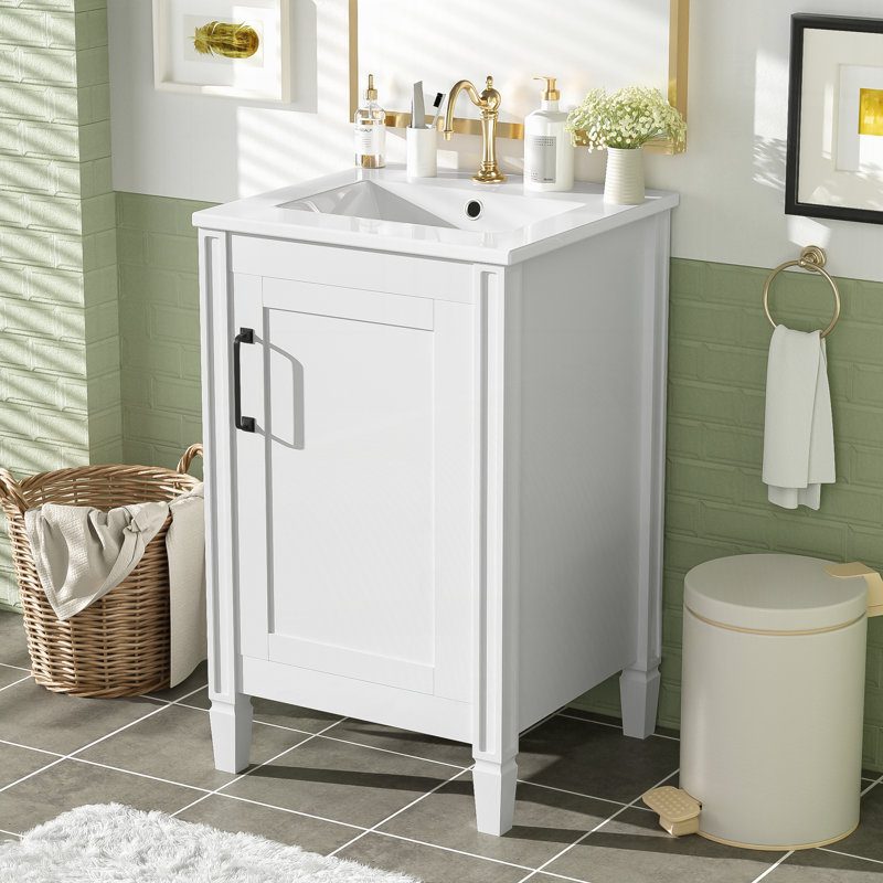 Meuble-lavabo de 20 po avec lavabo en céramique, Blanc
