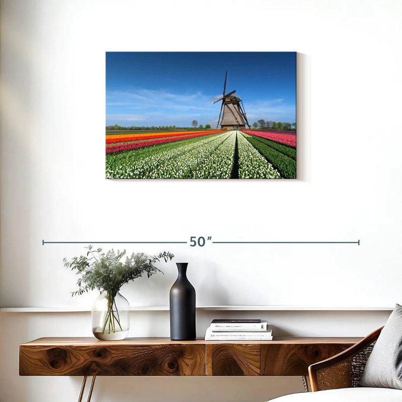 Alvord Windmill And Tulips, 20" H x 30" W
