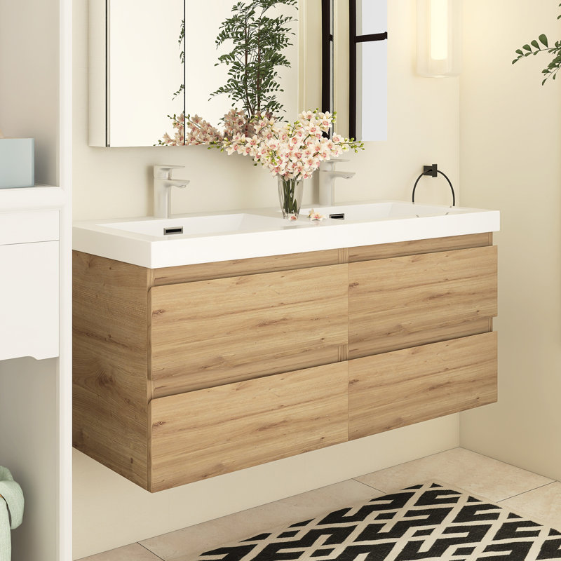Ensemble de meuble-lavabo double 47 po Angela, Chêne