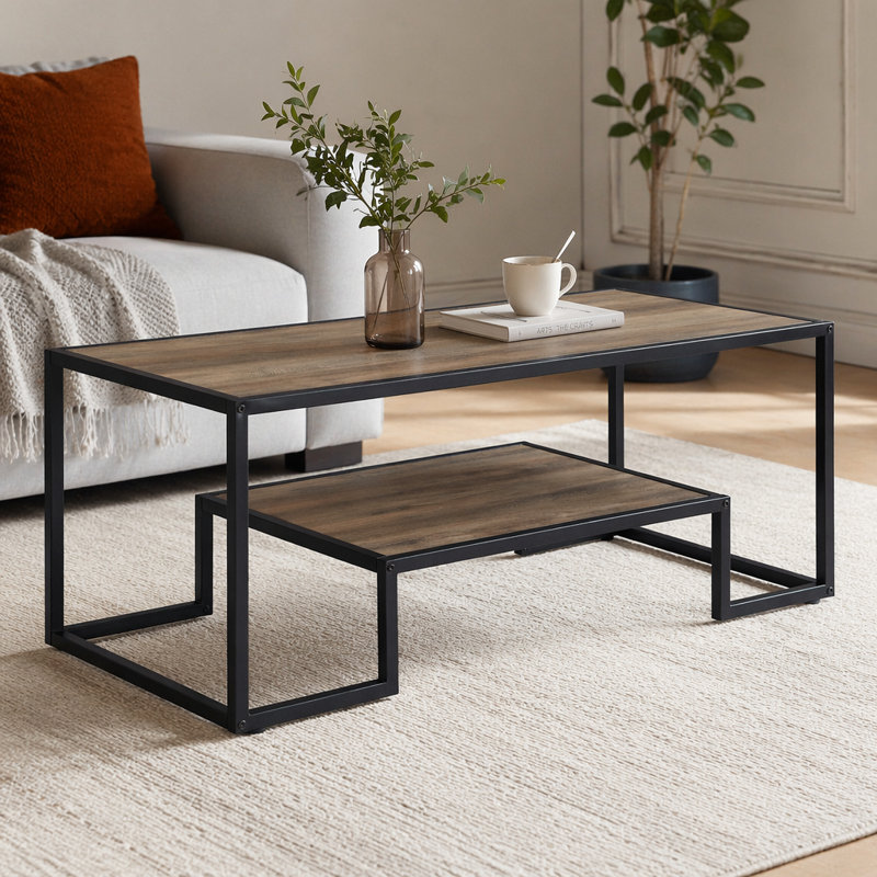 Table basse Idella, 17" H x 20" W x 45" D, Does Not Apply, Black / Black,Oak