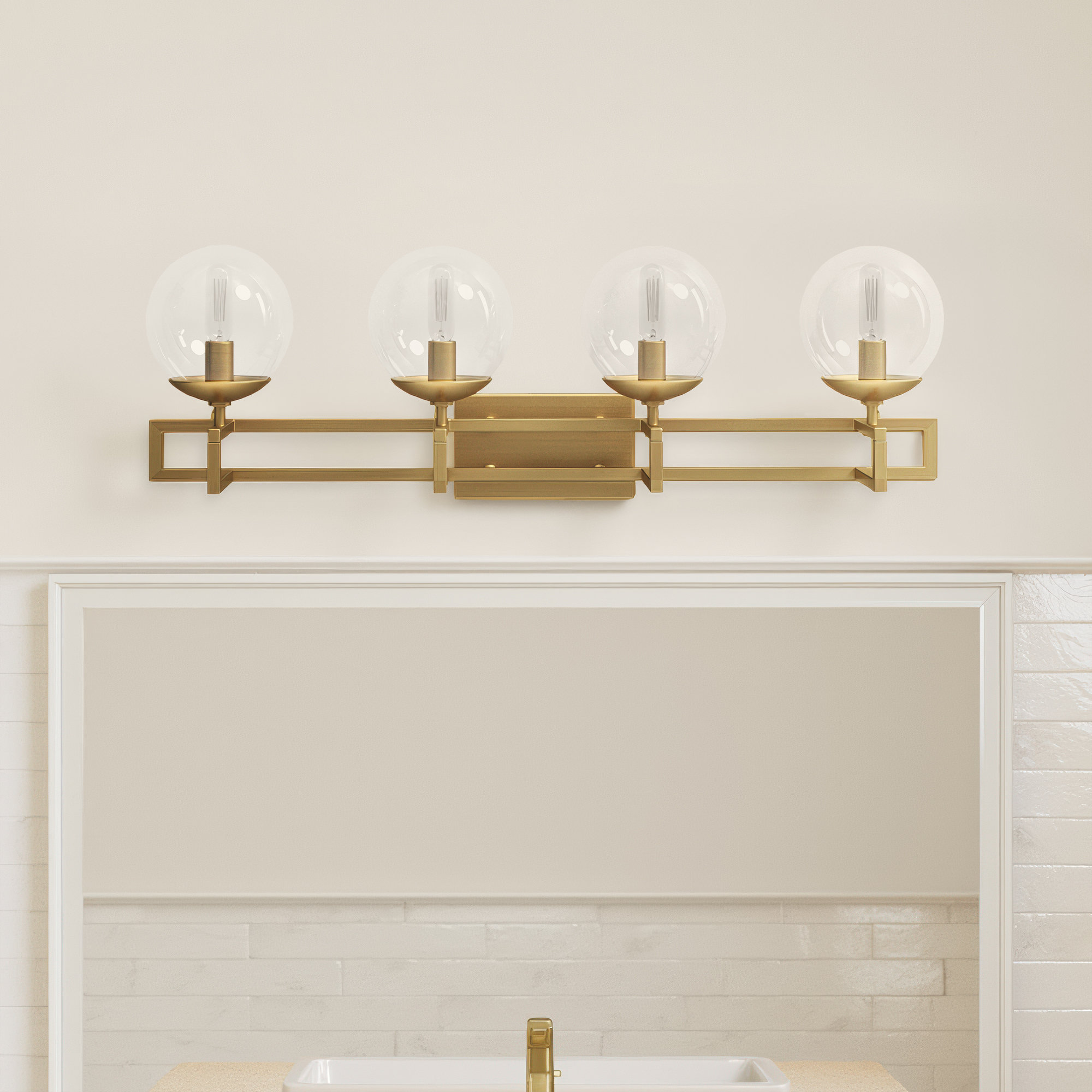 4 Light Transparent Dimmable Vanity Light, Brass